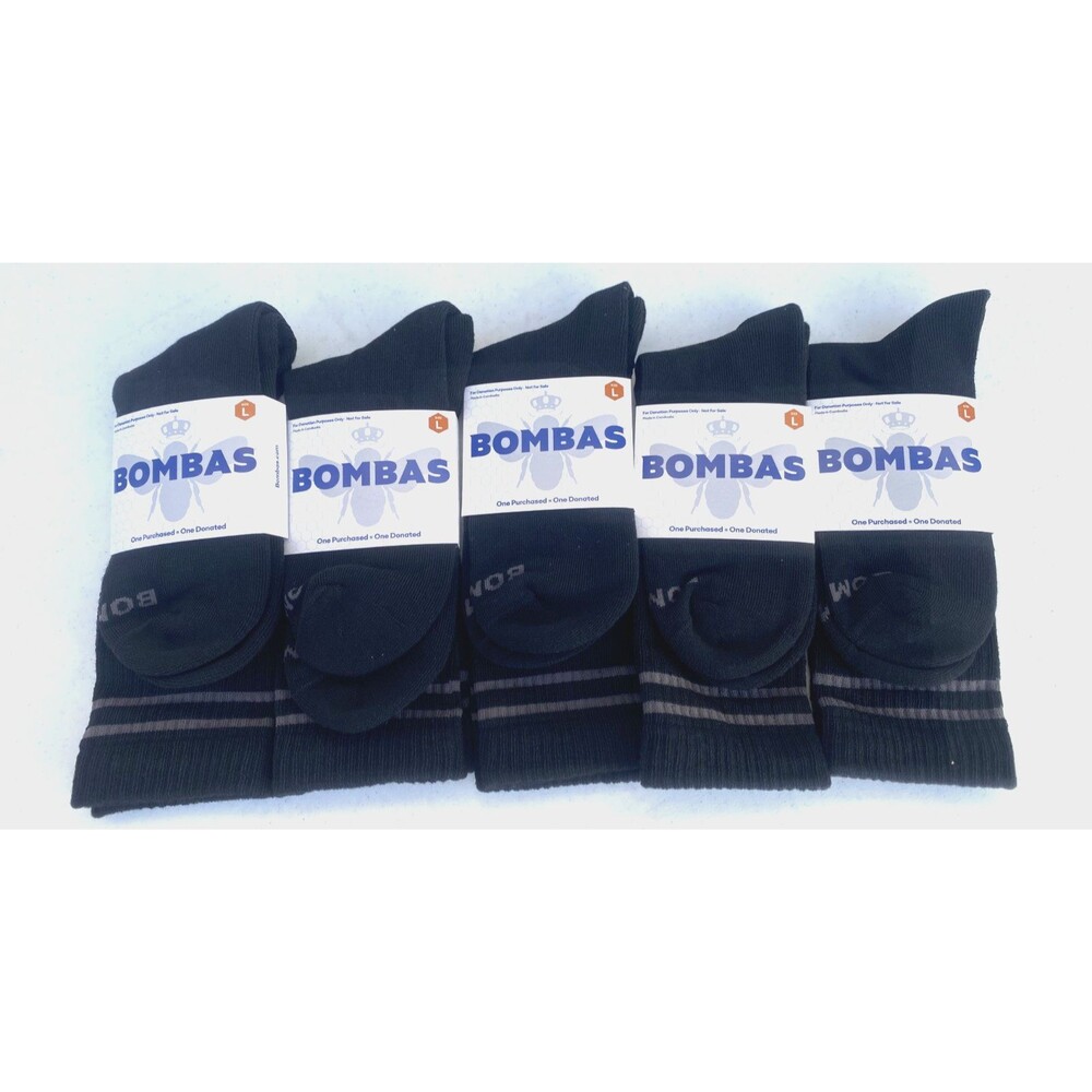 Bombas Black Crew Socks 5 Pair Pack Sz Large Honeycomb Arch Support Gray Stripe